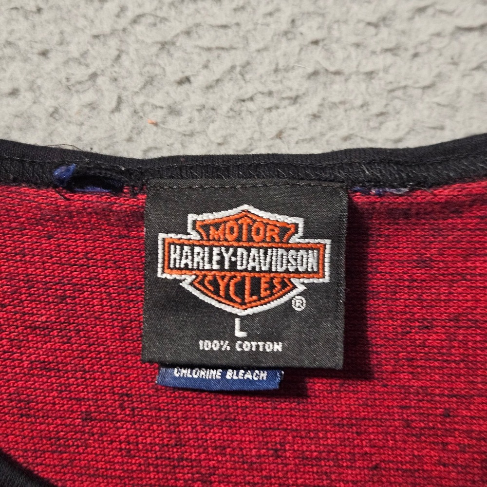 Vintage Harley Davidson Womens T Shirt "Dick‎ Farmer" Thermal Red Size Large - Picture 3 of 8